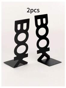 2Pcs/Set Creative Letter Pattern Iron Bookend, Minimalist Aesthetic Metal Desktop Organizer, Premium Solid Iron Material, Anti-Slip Stable Bottom Design, Hollow Out Letter Art Shape, Modern Nordic Simple Style, Sleek Monochrome Texture, Anti-Tilt Heavy Duty Structure, Rustproof Wear Resistant Details - Multicolor - View 8