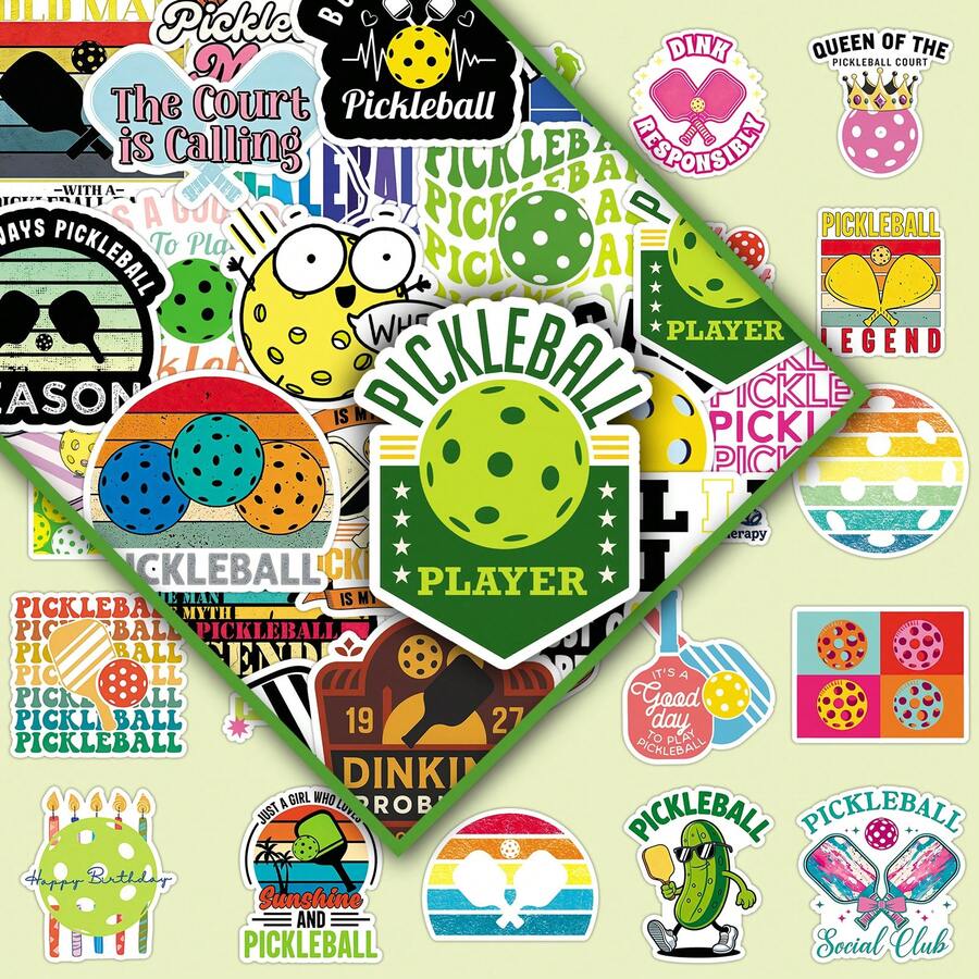 50pcs Sports Pickleball Creative Graphic Stickers For Decoration, Photo Album, Notebook School Supplies - Peak Ball - View 1