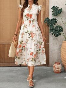 Vestido mini de verano casual con mangas cortas y estampado floral para mujeres, vestidos de verano, atuendos de verano, atuendos de vacaciones, ropa de mujer, vestido de Derby, vestidos de sol para mujeres - Multicolor 3 - Ver 7
