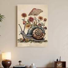 Framed [2D Flat] 1pc, 2D Flat, , Vintage Bohemian Style Snail Flower Mushroom Print, Melancholic Snail Wall Decor, Snail Print, Bohemian Floral Woodland Snail Cottage Style Wall Decoration, Interesting Canvas Wall Art, Suitable For Home Bedrooms - 有框畫 - 查看 2