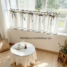 1pc Japanese Retro Striped Linen-Like Bow Decorative Short Curtain Panel, Rod Pocket, Suitable For Kitchen, Cabinet, Living Room, Farmhouse, Vacation Home Decor - White 1pc - View 14