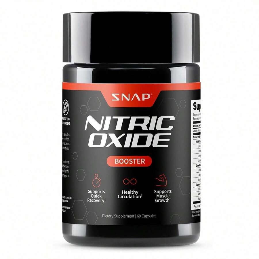 SnapSupplements Nitric Oxide Booster Supplement With L Arginine And L Citrulline Essential Amino Acids And Ginseng Root, Energy, Heart Health, Muscle Growth & Circulation Support, 60 Capsules - Tự nhiên - Xem 1