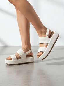 Elegant Platform Sandals For Women Round Toe Hook And Loop Strap Slip On Slides Strapy Flip Flops Wedge Sandals Casual Womens Slippers Party Vacation Walking Beach Indoor Outdoor Spring Mother Gifts Summer Sandals For Women Beigetan Sandals - 貝吉坦 - 查看 1