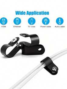 30pcs Black Nylon R-Type Cable Clips - Plastic P-Type Clips For Cable Management, Ideal For Wires And Bundling, Cable Tidy, Cable Organization, Fashionable Design, Sturdy - Black - View 4
