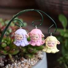 3PCS Cute Lamb Resin Hanging Ornaments With Bendable Stake, Mini Sheep Figurines For Succulent Pot, Fairy Garden Micro Landscape Decor - Multicolor - View 3