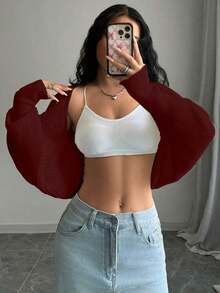 Cárdigan casual para mujer, cómodo y ligero, color sólido, perfecto para looks frescos y relajados en el día a día - Rojo - Ver 3