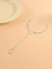 1pc Fashionable Personalized Minimalist Metal Lip-Shaped Double-Layer Linked Finger Ring Bracelet, Versatile, Great Gift Suitable For Daily Wear - Bạc - Xem 4