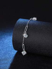 BLOVEMEE 1 chiếc vòng tay bạc 925 cao cấp tinh tế, đính 3 viên đá Moissanite 1.5 carat, kích thước 5.0mm, phù hợp cho nữ giới đeo hàng ngày, dự tiệc, lễ hội, ngày Valentine, Giáng sinh, Halloween, làm quà tặng trang sức. - Bạc - Xem 2