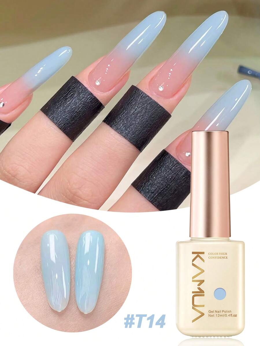 KAMUA 12毫升乳蓝色透明浅蓝色粉蓝色可卸甲凝胶指甲油，UV LED美甲沙龙DIY礼物，女士夏季适用