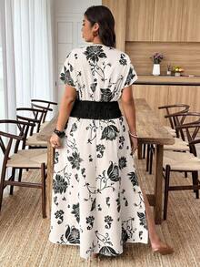 Weeklong Vestido de mujer talla grande con cuello en V profundo y estampado aleatorio - Multicolor 2 - Ver 2