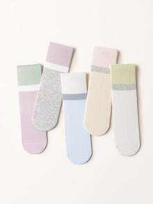 5 đôi tất cotton cổ cao dành cho nữ, tất sọc phối màu, tất mềm mại, thích hợp cho mọi mùa như đi làm/đi học. - Nhiều màu - Xem 2
