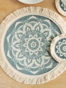 1 tấm lót bàn ăn bằng vải cotton dệt kiểu Boho, có tua rua, chất liệu vải kiểu Bắc Âu, cách nhiệt. - Nhiều màu - Xem 8