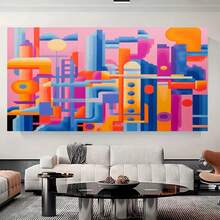 1 pieza Ciudad Geométrica en Rosa, , Naranja y Morado - Adecuada para Principiantes Kit de Pintura por Números DIY - 16x20 Pulgadas - Sin Marco - Juego Artesanal Manualidades Artísticas - Dibujar con Líneas Digitales - Óleo Acrílico Numérico Digitizado - Para Decoración del Hogar o Regalo - Marco No - Enmarcado - Ver 3