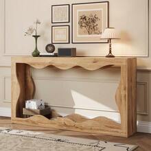 Console Table With Wavy Edges, 2-Tier Shelf, Long Wood-Look Table, Decorative Living Room Table, Entryway Shelf, Natural Edge Design, Side Table - 自然色 - 查看 8