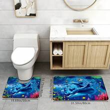Alfombra de baño con diseño de delfín azul soñador, antideslizante, alfombra de piso para inodoro, alfombra antifatiga con forma de U, cómoda alfombra para estar de pie, decoración del hogar - Multicolor - Ver 7