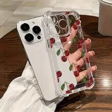1pc Shockproof Transparent Protective Phone Case With Allover Print Cherry Pattern, Compatible With Apple 16 Pro Max, 17/16/15/14 Plus, 13/12/11, Air - Multicolor - View 2