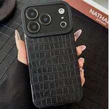 Ốp điện thoại TPU mềm cao cấp, vân cá sấu, chống rơi vỡ, chống mồ hôi, chống bám vân tay, chống mài mòn, không phai màu, tương thích với iPhone 17 Pro Max/17 Pro/17 Air/17/16 Pro Max/16 Plus/16/15 Pro Max/15 Pro/15/14 Pro Max/14 Pro/14/13/12/11 - màu đen - Xem 2
