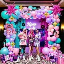 100件/套 主流音樂 K/Pop 主題氣球拱門套裝，包含吉他、音符、四角星箔氣球、乳膠氣球，適用於音樂節、生日、迪斯可派對、單身派對 - 彩色 - 查看 6