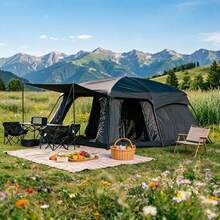 4/8/12 Person Portable Extra-Large Ventilated Outdoor TentFeatures UV Protection, Wind Resistance, And Breathability, And Comes With An Extended Awning. Ideal For Hiking, Travel, The Beach, And Year Round Use. - 黑色 - 查看 5