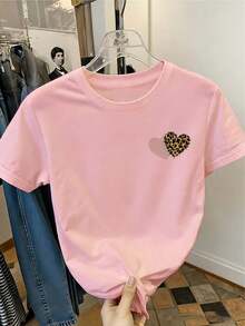Tween Girls' Casual Graphic Print Crew Neck Short Sleeve T-Shirt, Summer Top - Pink - View 2