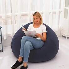 1pc Soybean Bag Chair, Inflatable Sofa Chair, Soft, Comfortable, Outdoor, Lazy Seat, Tatami Chair, Sofa Cover, Lazy Sofa, Circular Single Sofa, Living Room, Office Lunch Break, Outdoor Picnic Camping, 21.6in*34in - Blue - View 2