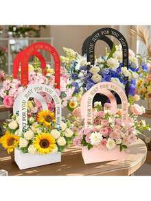 Just For You 花禮盒，便攜式手持花束包裝盒，鏤空花藝布置盒，情人節、母親節、婚禮、生日派對裝飾用紙禮袋，花店用品 - 花籃 - 查看 7