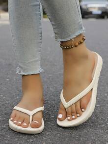 Chanclas unisex con soporte de arco, pantuflas de playa/hogar de unicolor, adecuadas para primavera, verano y otoño - Blanco - Ver 6