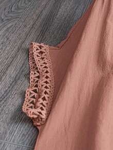 Vestido casual de verano de unicolor con cuello en V y manga corta para mujer de talla grande - Rosa vieja - Ver 7