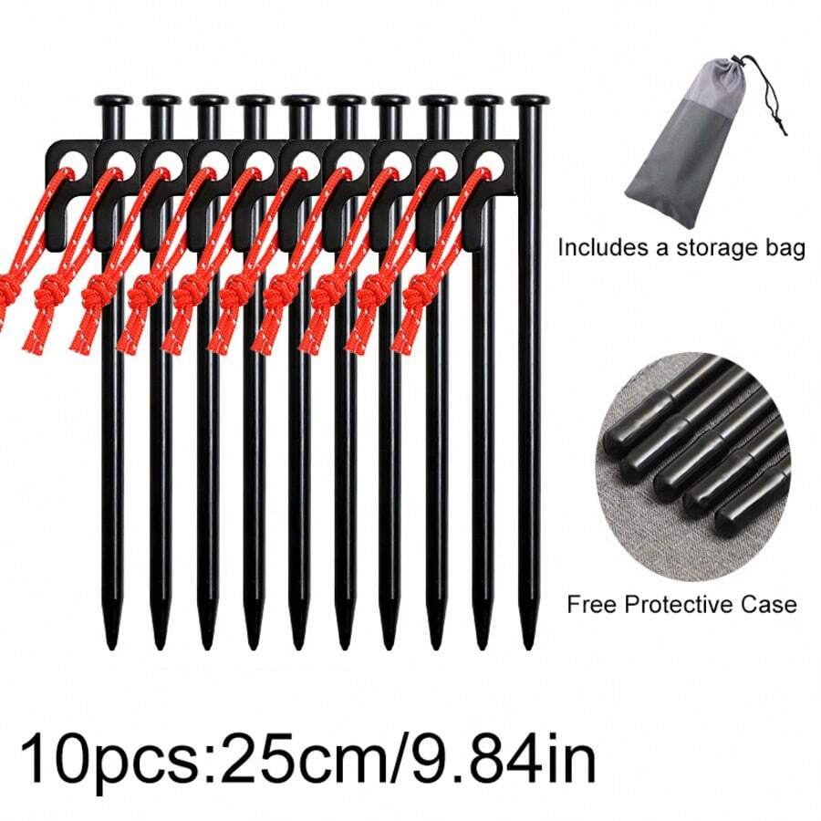 10pcs Heavy Duty Metal Tent Stakes, Steel Tent Pegs, Suitable For Camping, Garden, Hiking - Multicolor - View 1