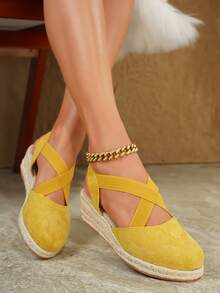 Women's Comfortable Non-Slip Spring/Summer Vacation Slip-On Apricot Hemp Rope Platform Wedge Sandals - Yellow - View 10