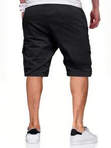 Casual Mid-Length Twill Shorts - 黑色的 - 查看 3