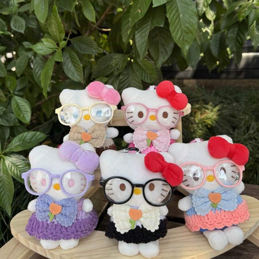 Móc khóa hình búp bê nhồi bông Hello Kitty mặc áo len của Sanrio, phụ kiện quà tặng cho bạn bè, đồ trang trí treo xe, phụ kiện túi xách, quà tặng ngày lễ