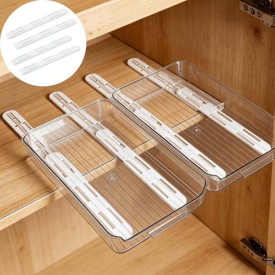 Plastic Sliding Drawer Tracks, Self-Adhesive Sliding Tracks With Invisible Stickers, Storage Box Sliding Tracks, Upgrade Your Drawers With Telescopic Sliding Track Accessories - DIY Drawer Sliding Tracks Suitable For Home Decor, Kitchen, Bathroom, Office, Dorm - White 2pcs - View 1