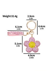 Cute Fully Rhinestoned Flower Keychain Pendant, Shiny Crystal Handbag Charm, Fashion Car Key Chain Wallet Accessory Gift - Flower - View 3