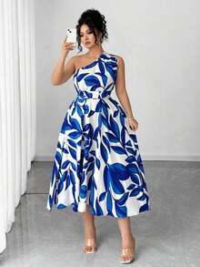 Vestido maxi de punto con estampado floral azul y blanco para mujer de talla grande, adecuado para volver al colegio, graduación, San Valentín, festival de música, Día de la Madre, Halloween, Acción de Gracias, Pascua, Baile de graduación, citas, temporada de bodas, viajes al aire libre - Azul y blanco - Ver 5
