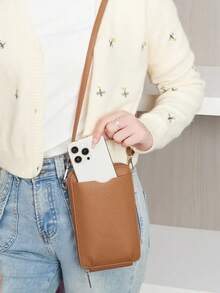 Classic And Minimalist Women's Handbag Fashionable PU Leather Large Capacity Shoulder Bag Solid Color Crossbody Zipper Phone Bag - SJ641-2-grey - View 6