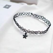 1 chiếc vòng cổ choker mặt dây chuyền hình ngôi sao năm cánh kiểu dáng tối màu, dệt thủ công, kiểu dáng retro dành cho nữ. - Mặt dây chuyền Ngũ Giác Đen - Xem 5