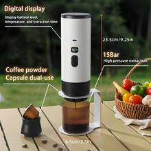 Portable Wireless Coffee Maker, USB-C Charging, 2600mAh*3 Lithium Battery, With Heating Function And LED Display, 3-In-1 Capsule Coffee Machine, Suitable For Travel, Car, Office And Outdoor Camping - Multicolor - View 3