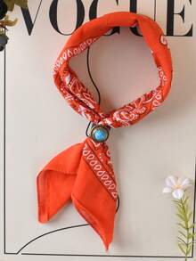 Bộ 1 khăn quàng cổ in họa tiết Paisley và kẹp khăn quàng cổ bằng da PU kiểu retro, khăn bandana che nắng khi đi dự tiệc, đi biển, khăn trùm đầu họa tiết hoa điều, khăn tay phong cách đường phố hiphop. - Nhiều màu - Xem 20