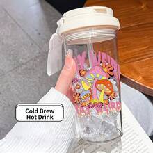 1/5個 500ml「Stay Weird」復古蘑菇主題便攜旅行杯 - 透明咖啡杯，防漏水瓶附吸管與掛繩，適合旅行、學校、辦公室及日常使用 - 獨特有趣的禮物，適合女性、學生、復古嬉皮迷和蘑菇愛好者 - 多色-字母2 - 查看 9