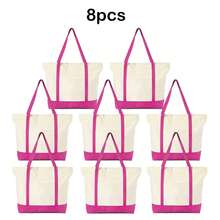 1/4/8pcs 17.7x12.6x5.9inch Large Capacity Natural Color Contrast Color Canvas Multi-Piece Set, Wedding Bachelorette Party SPA Gift Tote Bag, Travel Storage Bag, Shopping Bag, Mommy Bag, Beach Bag, Essential For Wedding Theme Party - Beige Color Blocking - L - View 23