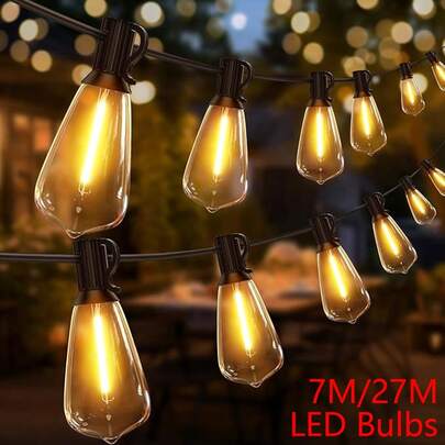 Dây đèn LED hình cầu ST38 có thể điều chỉnh độ dài 7m/27m, trang trí ngoài trời, sân vườn, tiệc tùng, Giáng sinh, cắm trại, ban công, đám cưới, đường phố, sân nhà.