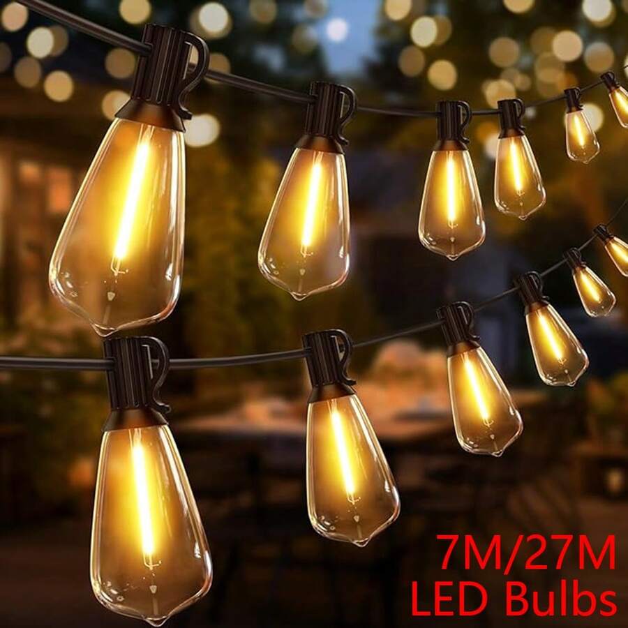 7m/27m Adjustable ST38 LED Globe String Lights, Outdoor Garden Party Christmas Camping Balcony Wedding Street Yard Decor - EU C Type Plug(220-240V) - View 1
