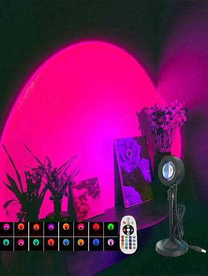 1pc RGB Projection Lamp, With Large Remote Control, Multiple Color Changing Modes, USB Powered, 360° Rotation, Suitable For Decoration, Photography/Party/Bedroom/Home Decor, Room Decor/Home Decor/Party Decor/Wall Decor Lamp, Sunset Lamp