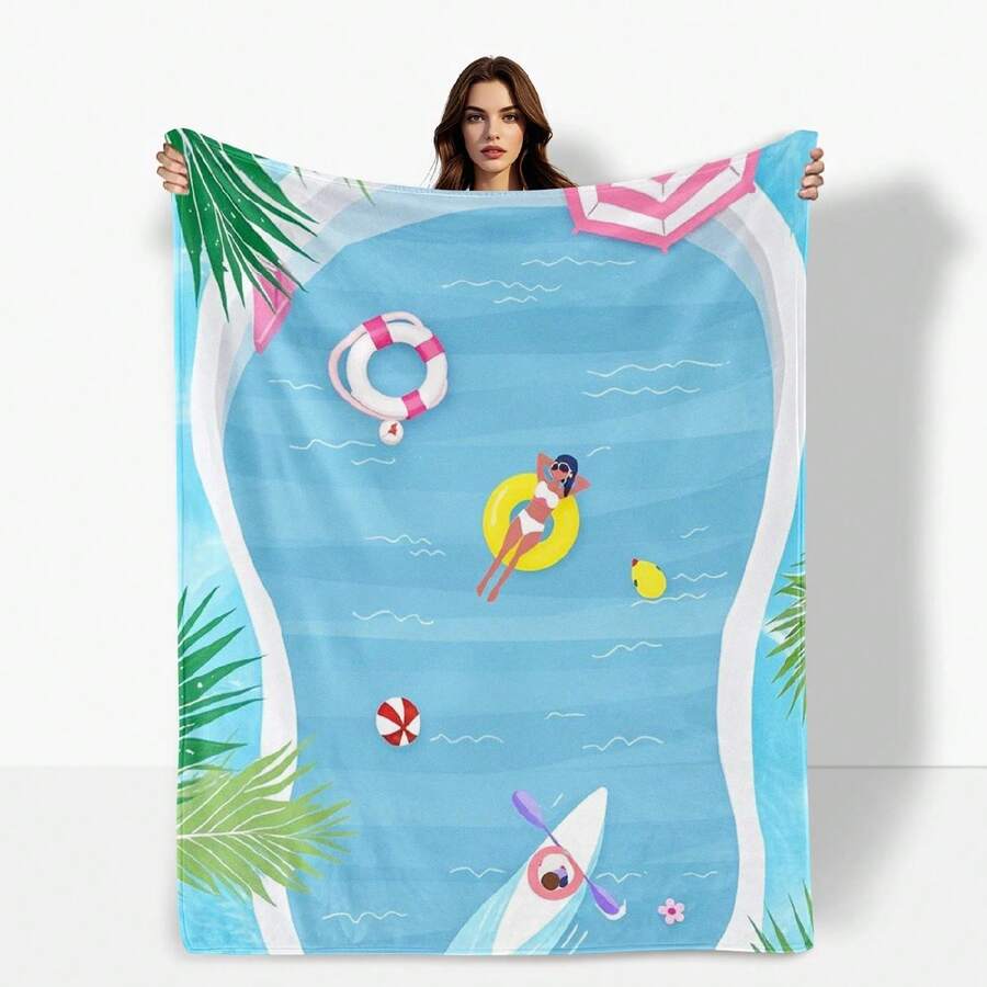 Boat And Umbrella Pattern Poolside Blanket For Wall Hanging Decor And Outdoor Use - 1 - Ver 1