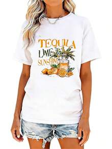 Playera gráfica de tequila con limones Estilo retro manga corta Para vacaciones - Blanco - Ver 1
