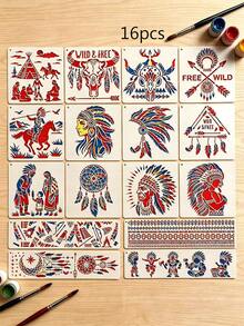 16 piezas Plantilla de pintura vintage DIY hueca, material reutilizable de graffiti para decoración del hogar y scrapbooking, plantillas de plástico con patrones retro africanos para madera, tela, pared, papel - Tipo A - Ver 11
