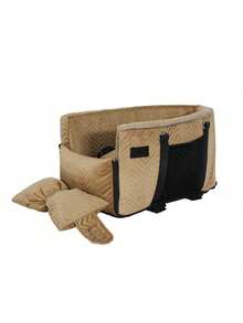 Pet Car Seat Carrier For Small Dogs And Cats, Quilted Portable Dog Booster Seat With Adjustable Shoulder Strap, Side Storage Pocket, 45 X 24 X 22 Cm - Mocha Brown - View 9