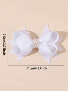 2pcs Solid-Color Bow Hair Clips For Girls: White With Faux Pearl Accents. Perfect For Everyday Casual Wear, Birthday Parties, Preppy Styles, Back-To-School Day, And The Back-To-School Season - White - View 6