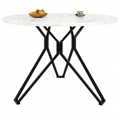 Table de salle à manger ronde (100*100*76cm), table de cuisine, table basse ronde pour 4 personnes, convient pour la salle à manger, le salon, pieds de table élégants en métal, plateau en MDF effet marbre, couleur noire. - Noir - Voir 1